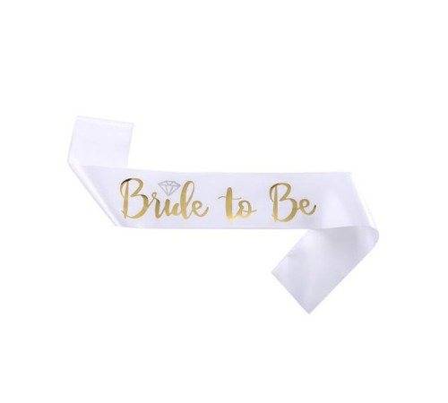 toptan-xml-dropshipping-Bride To Be Saten Kuşak Beyaz Üzeri Metalize Altın Yazılı 160x9.5 cm