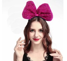 Metalize Parlak Pullu Fiyonk Kurdele Parti Tacı Fuşya Renk 25x17 cm