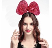 Metalize Parlak Pullu Fiyonk Kurdele Parti Tacı Pembe Renk 25x17 cm