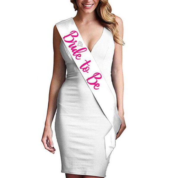 toptan-xml-dropshipping-Bride To Be Saten Kuşak Beyaz Üzeri Metalize Fuşya Yazılı 160x9.5 cm