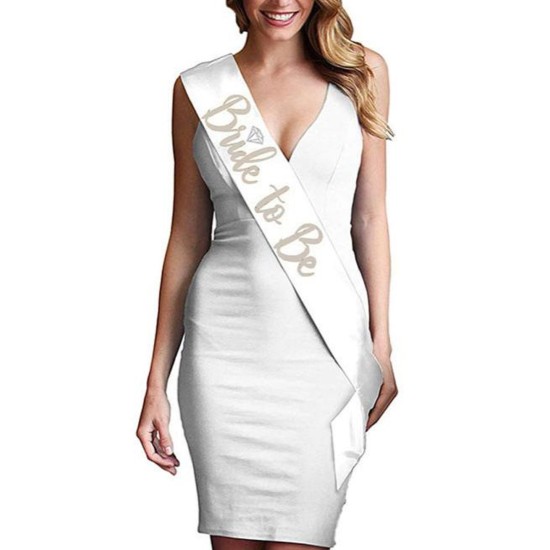 toptan-xml-dropshipping-Bride To Be Saten Kuşak Beyaz Üzeri Metalize Gümüş Yazılı 160x9.5 cm