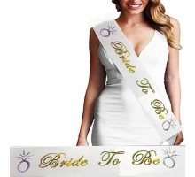 Bride To Be Saten Kuşak Beyaz Üzeri Hologramlı Metalize Altın Yazılı 160x9.5 cm