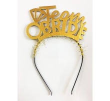 Team Bride Yazılı Alyanslı Altın Renk Parti Tacı