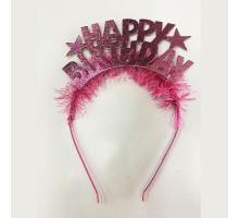 Happy Birthday Yazılı Metalize Pembe Renk Parti Tacı