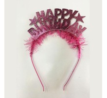 Happy Birthday Yazılı Metalize Pembe Renk Parti Tacı