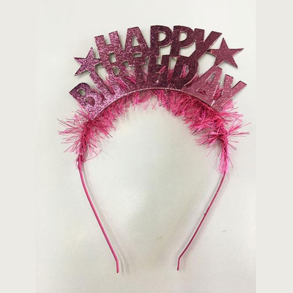 toptan-xml-dropshipping-Happy Birthday Yazılı Metalize Pembe Renk Parti Tacı