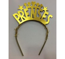 Prenses Yazılı Metalize Parti Tacı Altın Renk