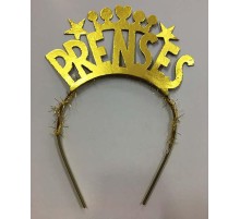 Prenses Yazılı Metalize Parti Tacı Altın Renk
