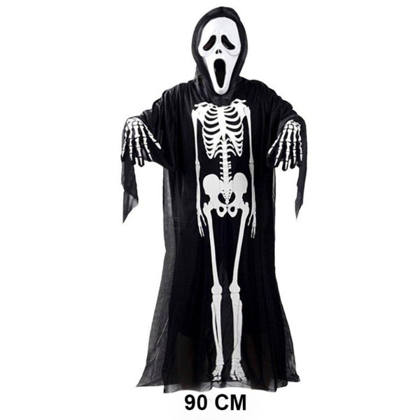 Çocuk Boy İskelet Kostüm-Fosforlu İskelet Eldiven-İskelet Maske Seti