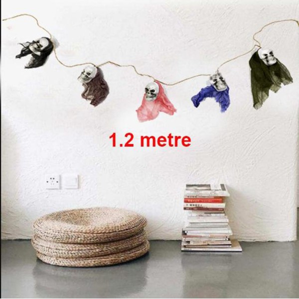 toptan-xml-dropshipping-İp Üzeri 5 Adet Kuru Kafa Asmalı Süs 1.2 Metre