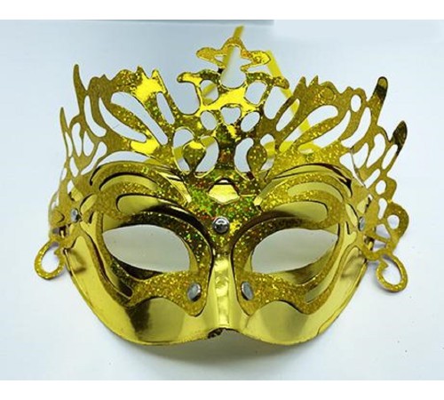 toptan-xml-dropshipping-Metalize Ekstra Parlak Hologramlı Parti Maskesi Altın Renk 23x14 cm