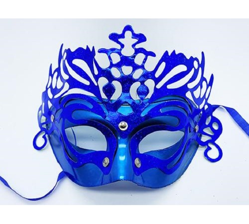 toptan-xml-dropshipping-Metalize Ekstra Parlak Hologramlı Parti Maskesi Mavi Renk 23x14 cm