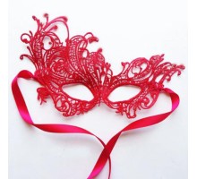 Kırmızı Renk Dantel Örgü İşlemeli Parti Maskesi Model 1