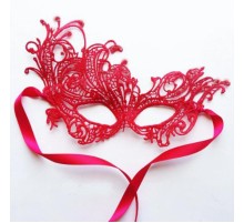 Kırmızı Renk Dantel Örgü İşlemeli Parti Maskesi Model 1