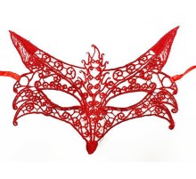 Kırmızı Renk Dantel Örgü İşlemeli Parti Maskesi Model 4