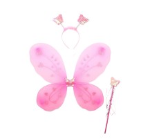 Toz Pembe Renk Kelebek Kanadı Tacı ve Sopası 50x37 cm