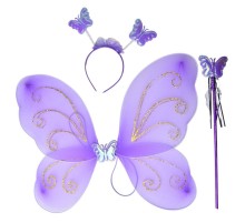 Lila Renk Kelebek Kanadı Tacı ve Sopası 50x37 cm