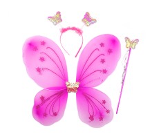 Fuşya Renk Kelebek Kanadı Tacı ve Sopası 50x37 cm