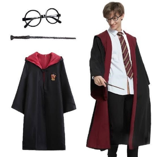 toptan-xml-dropshipping-Harry Potter Gryffindor Kapişonlu Çocuk Kostüm + Asa + Yeni Gözlük 3 Parça Set