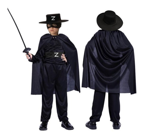 toptan-xml-dropshipping-Zorro Kara Şövalye Kostümü - Zorro Kostümü Çocuk Boy 9-10 Yaş