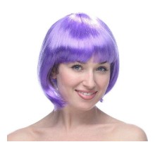 Lila Renk Kısa Model Parti Peruğu - Lila Renk Küt Saç