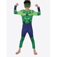 Yeşil Maskeli Baskılı Hulk Kostümü Çocuk Boy - Yeşil Dev Kostümü 5-6 Yaş