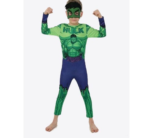 toptan-xml-dropshipping-Yeşil Maskeli Baskılı Hulk Kostümü Çocuk Boy - Yeşil Dev Kostümü 11-12 Yaş