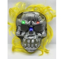 Sarı Saçlı Led Işıklı Kuru Kafa İskelet Korku Maskesi 22x25 cm