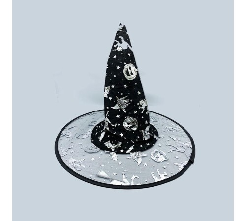 toptan-xml-dropshipping-Gümüş Renk Cadı ve Kabak Baskılı Cadı Şapkası 32X37 cm