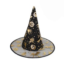 Altın Renk Cadı ve Kabak Baskılı Cadı Şapkası 32X37 cm