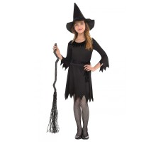Siyah Elbiseli Siyah Cadı Şapkalı Cadı Kostümü 9-10 Yaş