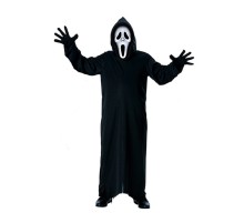 Yetişkin Boy Kapşonlu Siyah Çığlık Kostümü ve Çığlık Maskesi Seti