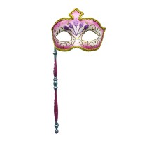 Venedik Masquerade Sopalı Maske Pembe Renk 17x35 cm
