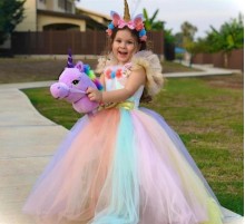 Unicorn Çocuk Kostümü - Unicorn Pony Kostümü ve Taç Seti 5-7 Yaş