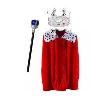 Kral Pelerini Çocuk 90 cm + Kral Taç Gümüş + Kral Asası Çocuk Boy