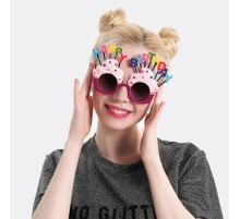 Happy Birthday Yazılı Parti Gözlüğü Fuşya 17x11 cm