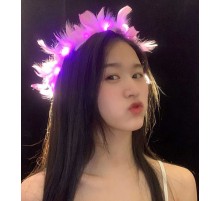 Led Işıklı Rengarenk Yanan 3 Fonksiyonlu Otrişli Parti Tacı Pembe Renk 12x12 cm