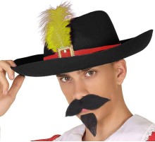 Siyah Renk Çizmeli Kedi Şapkası - Şövalye Şapkası Yetişkin Boy