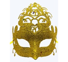 Altın Renk Parti Maskesi - Parlak Altın Sim Balo Maskesi 21x20 cm