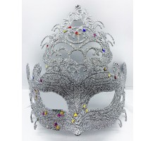 Gümüş Renk Parti Maskesi - Parlak Gümüş Sim Balo Maskesi 21x20 cm