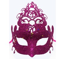 Fuşya Renk Parti Maskesi - Parlak Fuşya Sim Balo Maskesi 21x20 cm