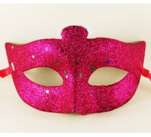 Fuşya Renk Simli Yıldızlı Kostüm Partisi Maskesi 17x10