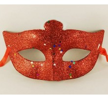 Kırmızı Renk Simli Yıldızlı Kostüm Partisi Maskesi 17x10