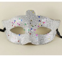Gümüş Renk Simli Yıldızlı Kostüm Partisi Maskesi 17x10