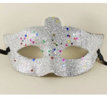 Gümüş Renk Simli Yıldızlı Kostüm Partisi Maskesi 17x10