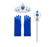 Mavi Renk Elsa Kalp Taç + Elsa Asası + Eldiven Seti Çocuk Boy