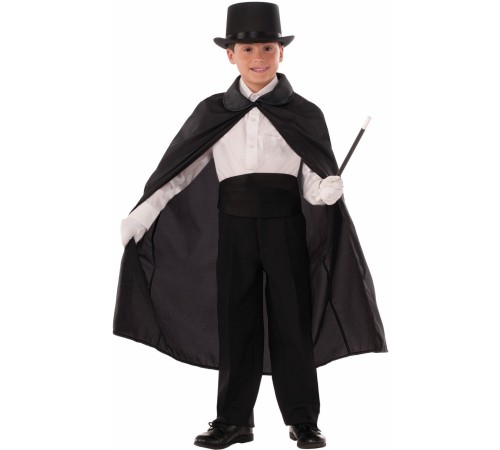 toptan-xml-dropshipping-Sihirbaz Pelerini 90 cm ve Sihirbaz Şapkası Siyah Renk Çocuk Boy