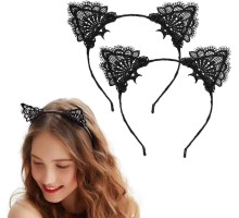 Dantelli Siyah Kedi Tacı - Vintage Tarz Dantel Kedi Kulak