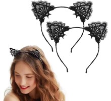 Dantelli Siyah Kedi Tacı - Vintage Tarz Dantel Kedi Kulak