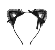 Siyah Renk Dantelli Tüllü Kedi Kulağı Kedi Tacı 17x17 cm